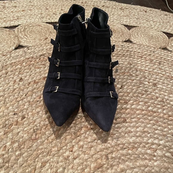 Nine West Zydeco navy suede kitten heel booties - Picture 2 of 5
